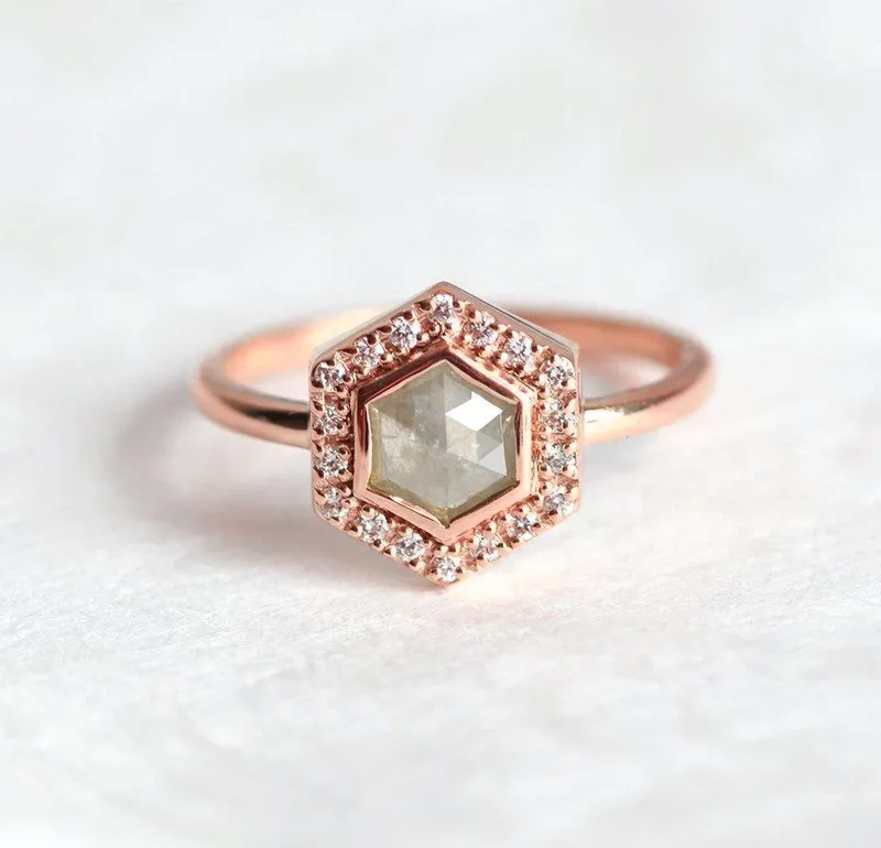 Ryan Hexagon Salt & Pepper Diamond Ring vy 11