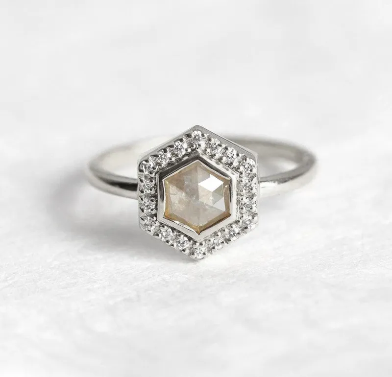 Ryan Hexagon Salt & Pepper Diamond Ring vy 12