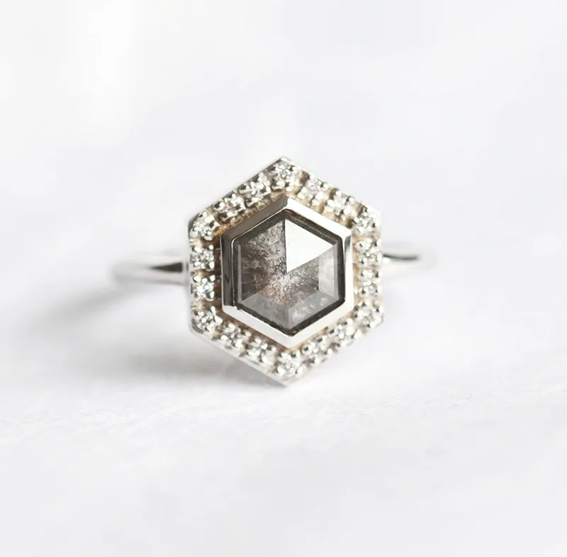Ryan Hexagon Salt & Pepper Diamond Ring vy 13