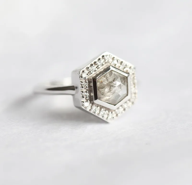 Ryan Hexagon Salt & Pepper Diamond Ring vy 2
