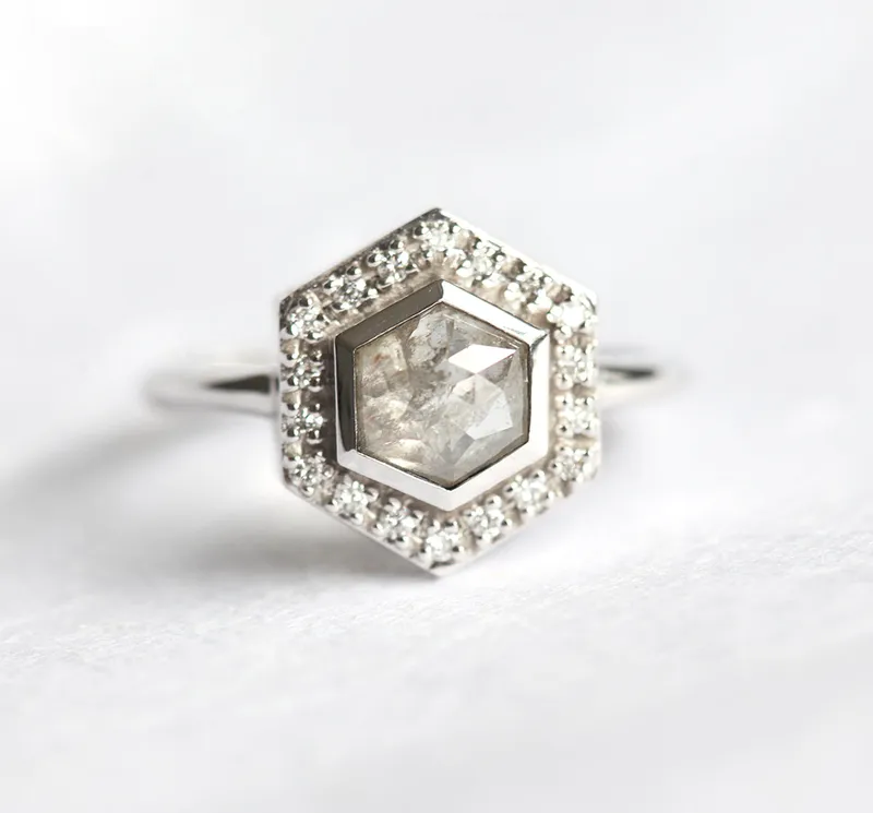 Ryan Hexagon Salt & Pepper Diamond Ring vy 3