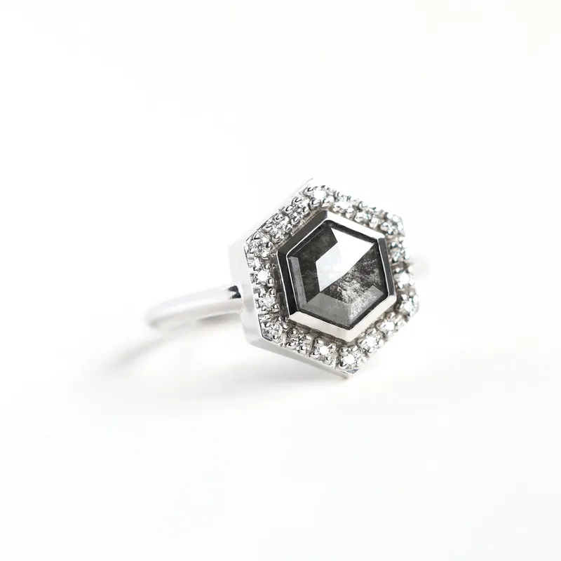Ryan Hexagon Salt & Pepper Diamond Ring vy 4