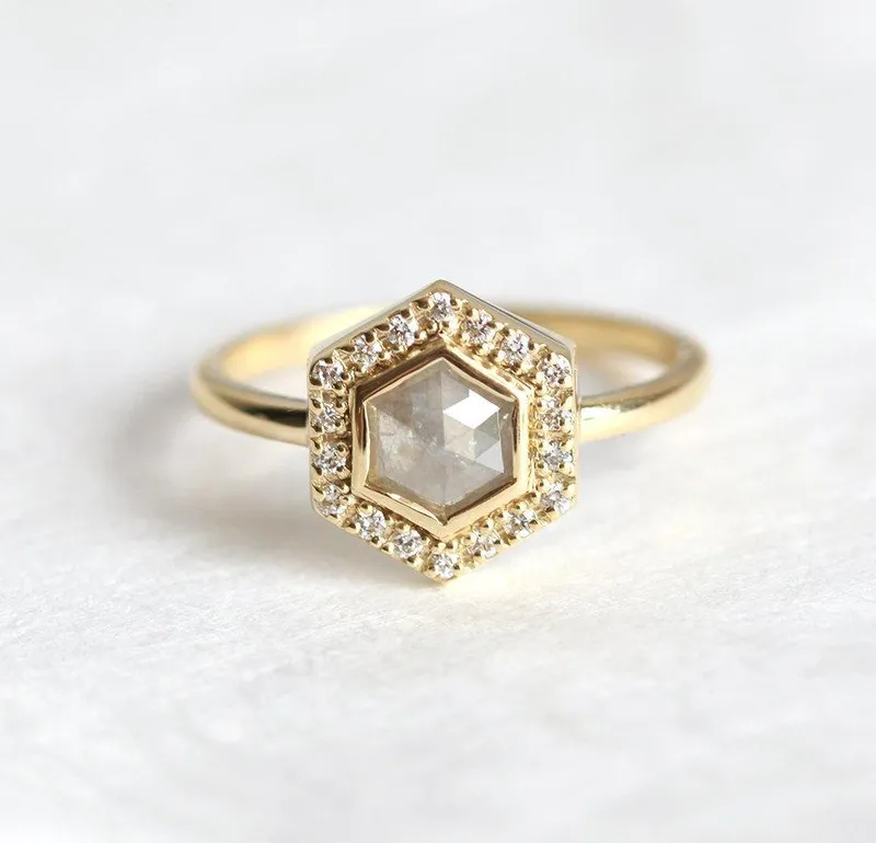 Ryan Hexagon Salt & Pepper Diamond Ring vy 5