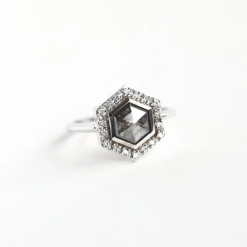 Ryan Hexagon Salt & Pepper Diamond Ring vy 6