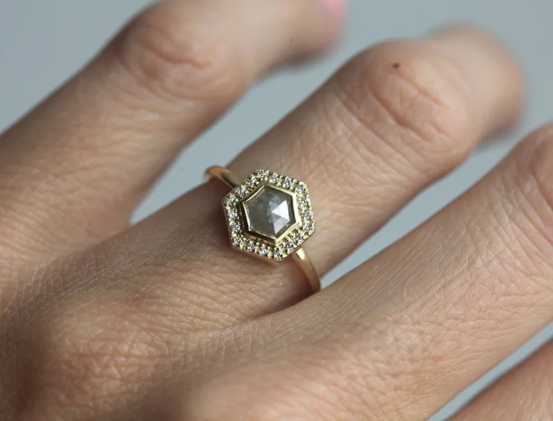 Ryan Hexagon Salt & Pepper Diamond Ring vy 7