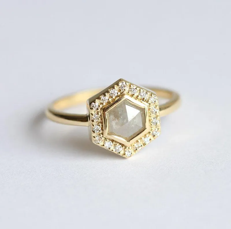 Ryan Hexagon Salt & Pepper Diamond Ring vy 8