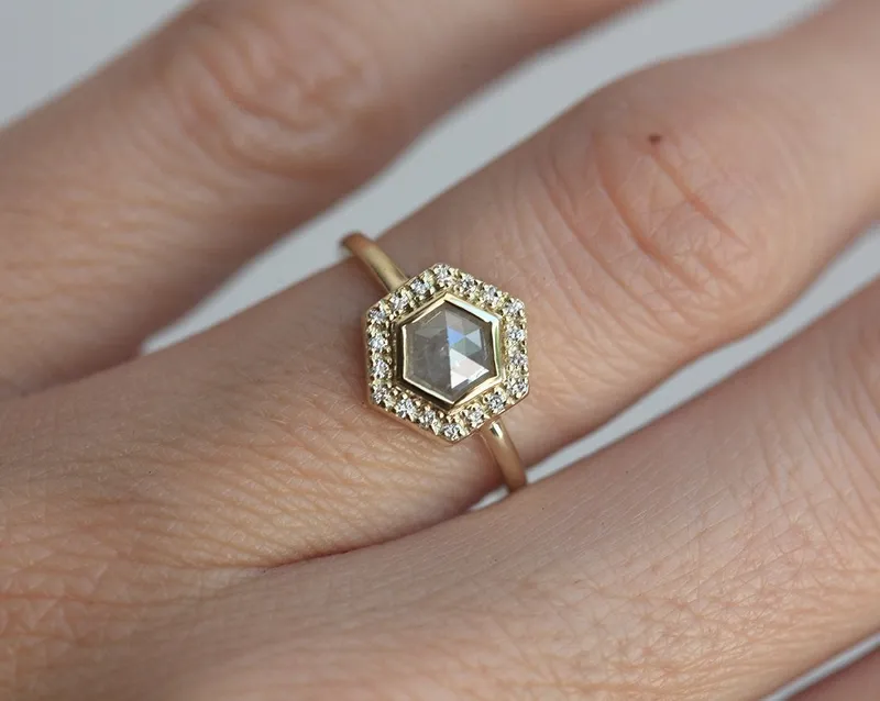 Ryan Hexagon Salt & Pepper Diamond Ring vy 9