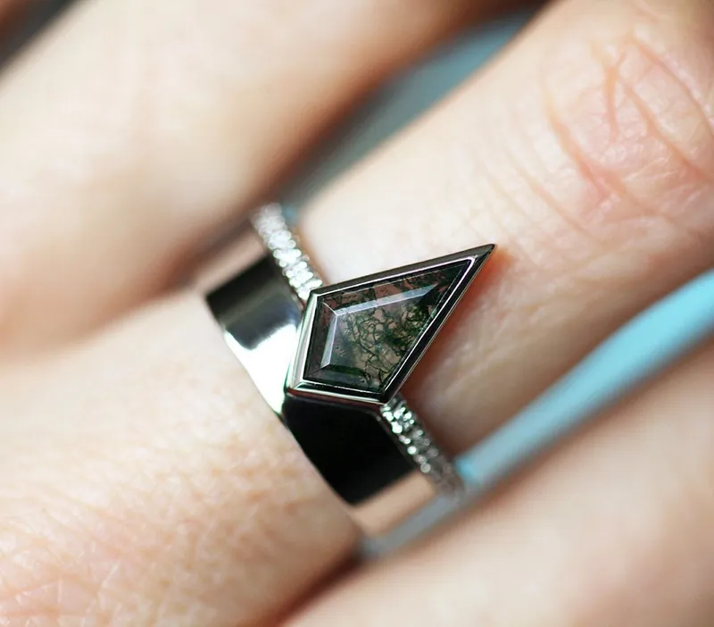 Sadie Kite Moss Agate and Diamond Ring view 2