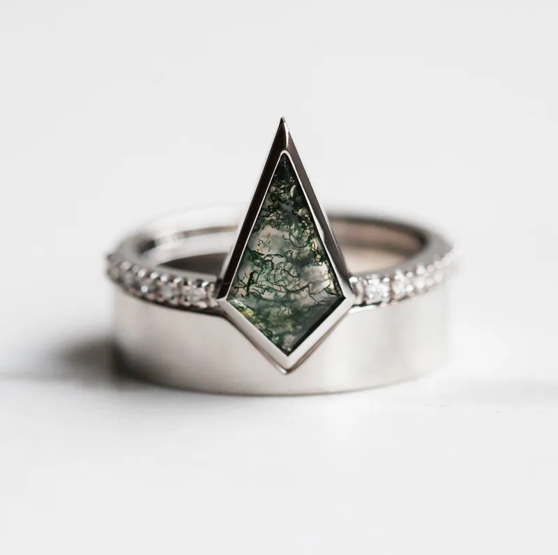 Sadie Kite Moss Agate and Diamond Ring view 3