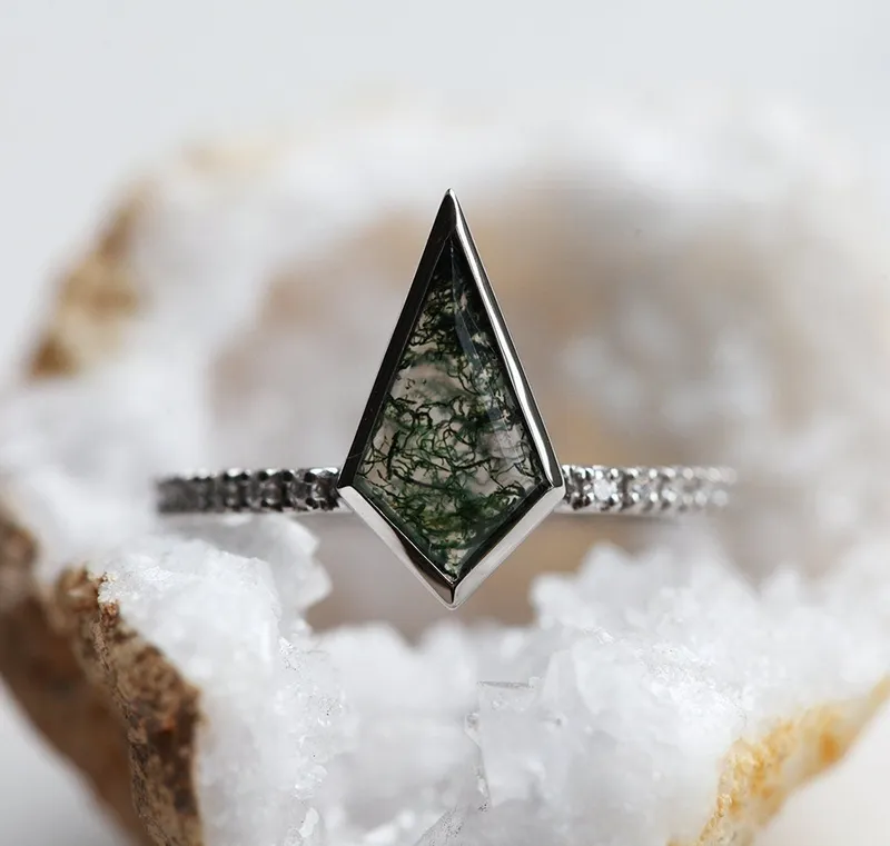 Sadie Kite Moss Agate and Diamond Ring view 4