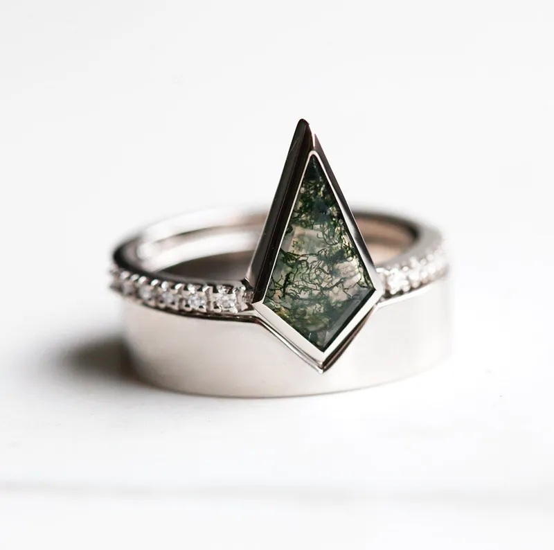Sadie Kite Moss Agate and Diamond Ring view 5