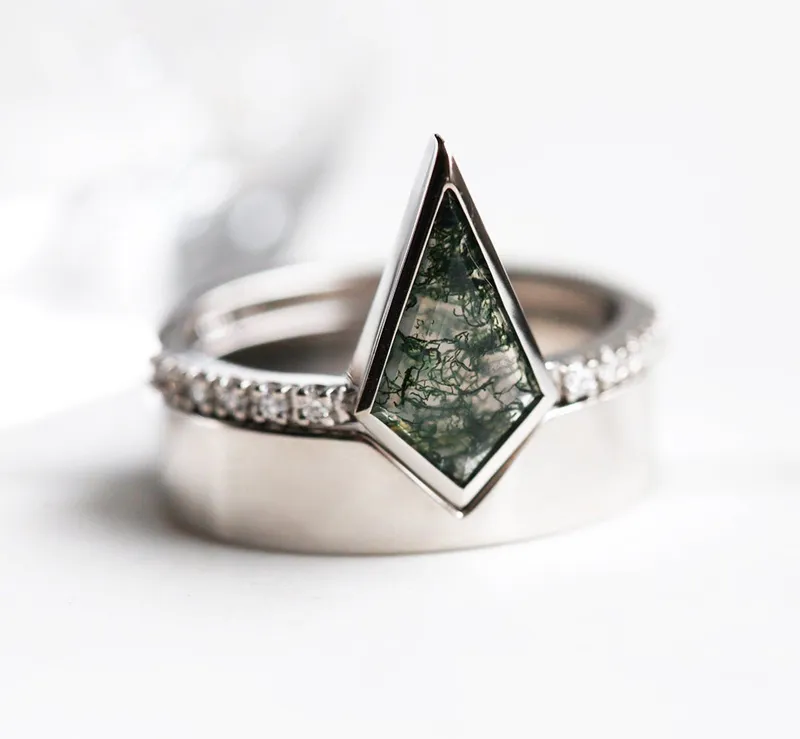 Sadie Kite Moss Agate and Diamond Ring view 7