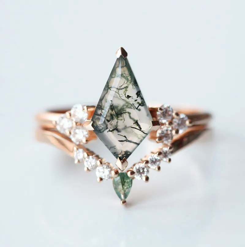 Sally Kite Moss Agate Ring Set vy 10