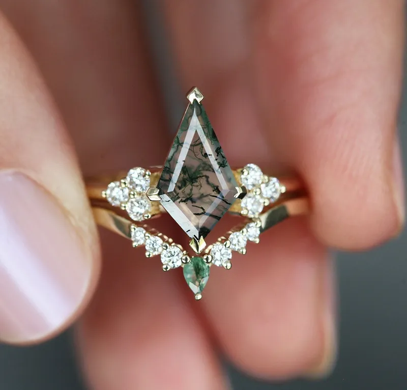 Sally Kite Moss Agate Ring Set vy 2