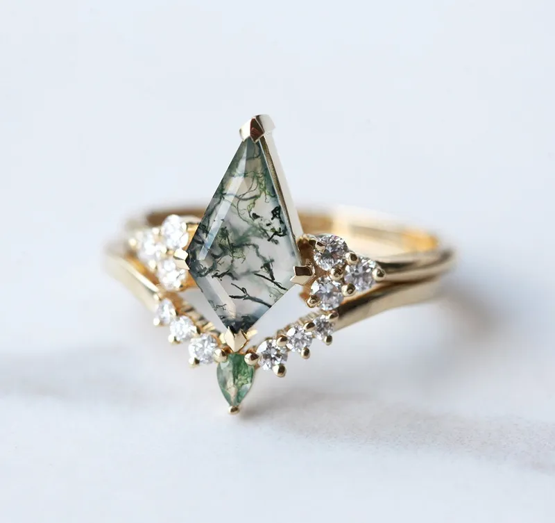 Sally Kite Moss Agate Ring Set vy 3
