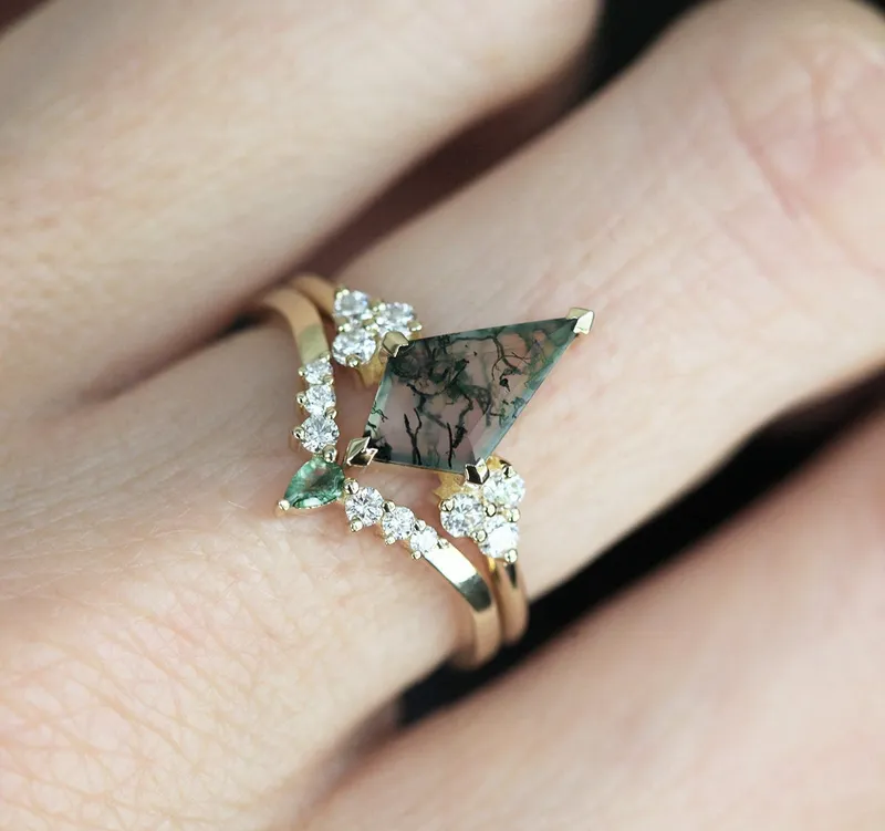 Sally Kite Moss Agate Ring Set vy 4