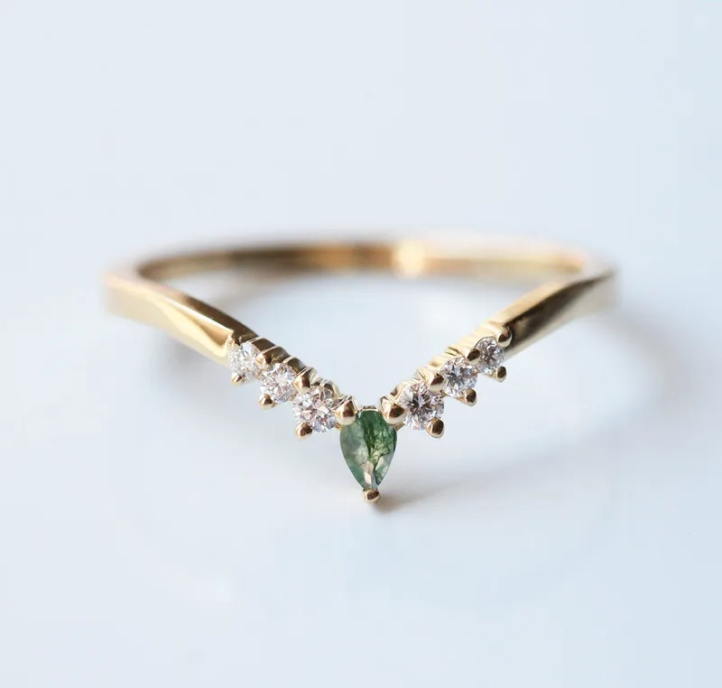 Sally Kite Moss Agate Ring Set vy 7