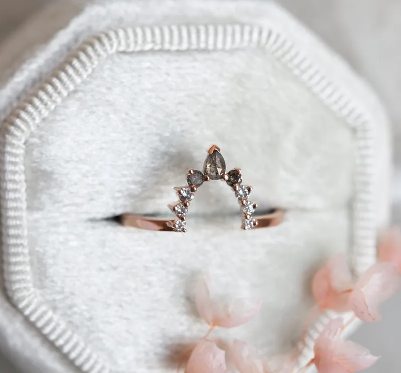 Salt & Pepper Diamond Wedding Ring With Side Diamonds diamond pear cut engagement ring