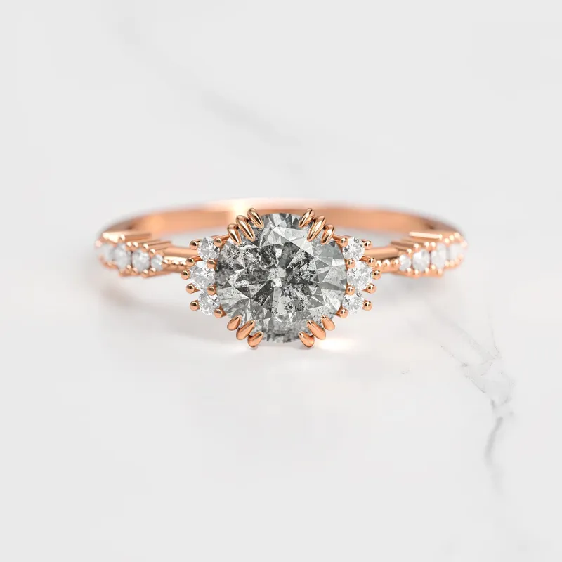 SALT AND PEPPER DIAMOND CLUSTER RING vy 2