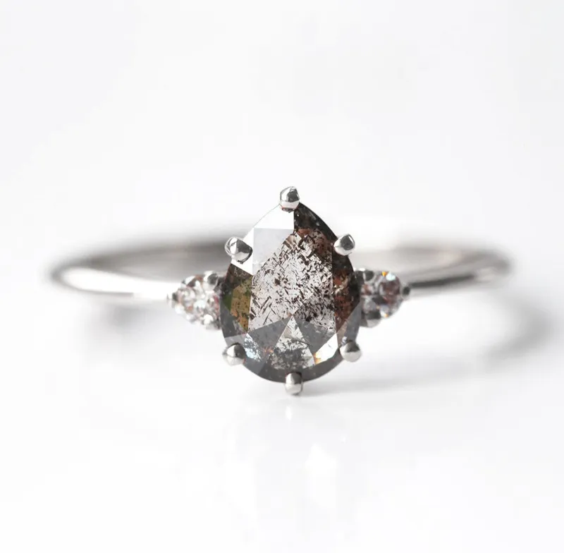 Samantha Pear Salt & Pepper Diamond Ring vy 11