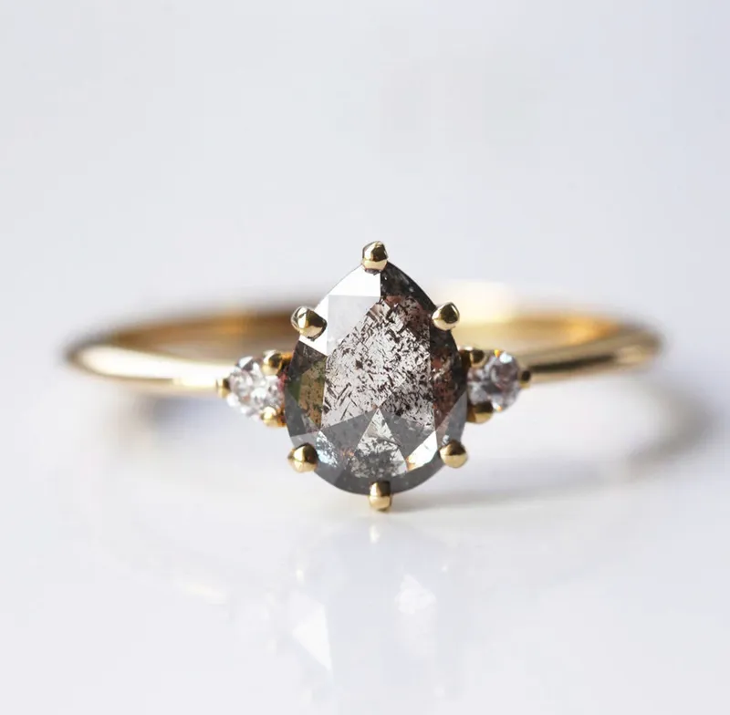 Samantha Pear Salt & Pepper Diamond Ring vy 12