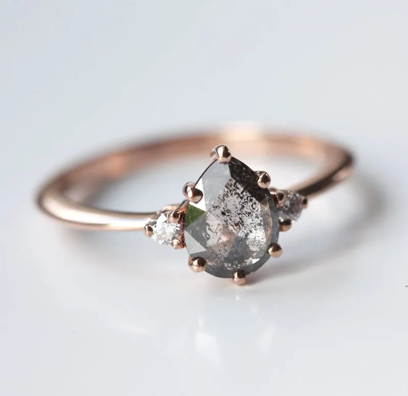 Samantha Pear Salt & Pepper Diamond Ring vy 2