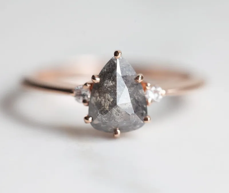 Samantha Pear Salt & Pepper Diamond Ring vy 6