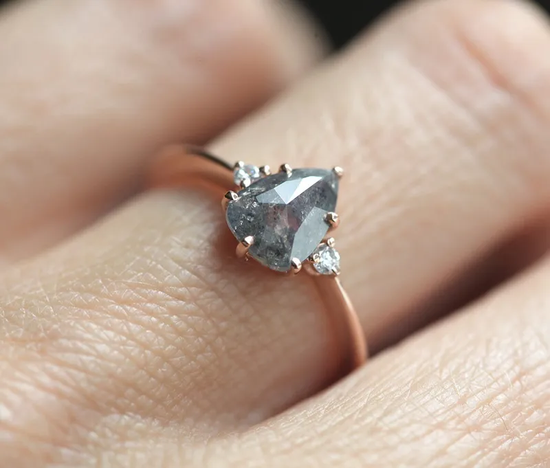 Samantha Pear Salt & Pepper Diamond Ring vy 8
