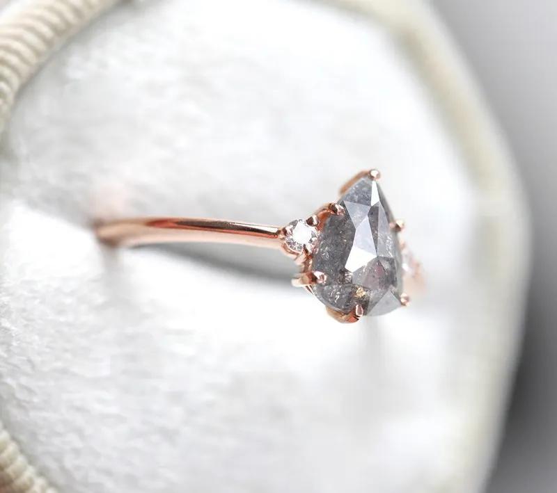 Samantha Pear Salt & Pepper Diamond Ring vy 9