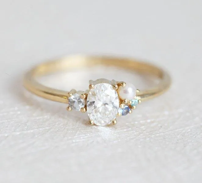 Sammie Oval Diamond Sapphire Pearl Cluster Ring view 3