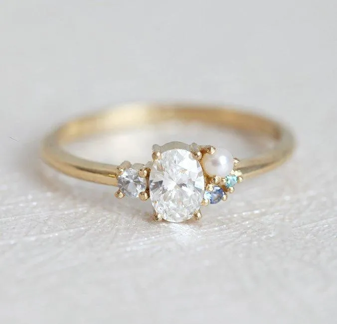 Sammie Oval Diamond Sapphire Pearl Cluster Ring view 5