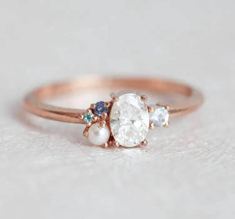 Sammie Oval Diamond Sapphire Pearl Cluster Ring view 6