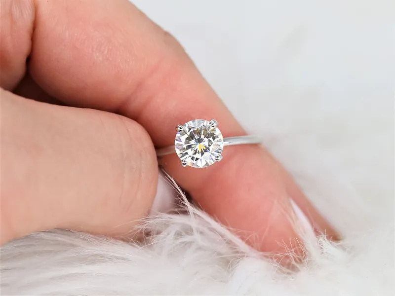 2ct Sandra 8mm 14kt White Gold Moissanite Diamond Hidden Halo Round Solitaire Ring view 3