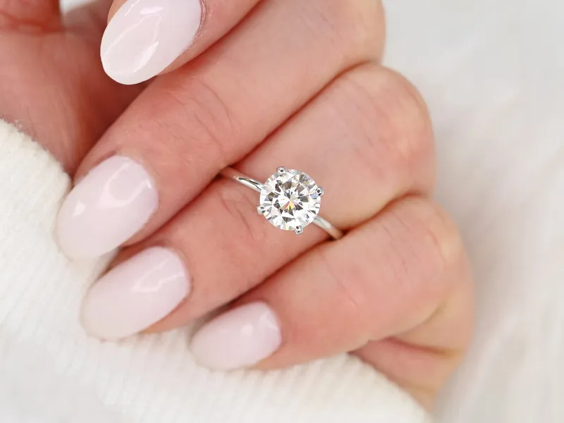 2ct Sandra 8mm 14kt White Gold Moissanite Diamond Hidden Halo Round Solitaire Ring view 2