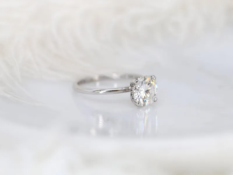 2ct Sandra 8mm 14kt White Gold Moissanite Diamond Hidden Halo Round Solitaire Ring view 6