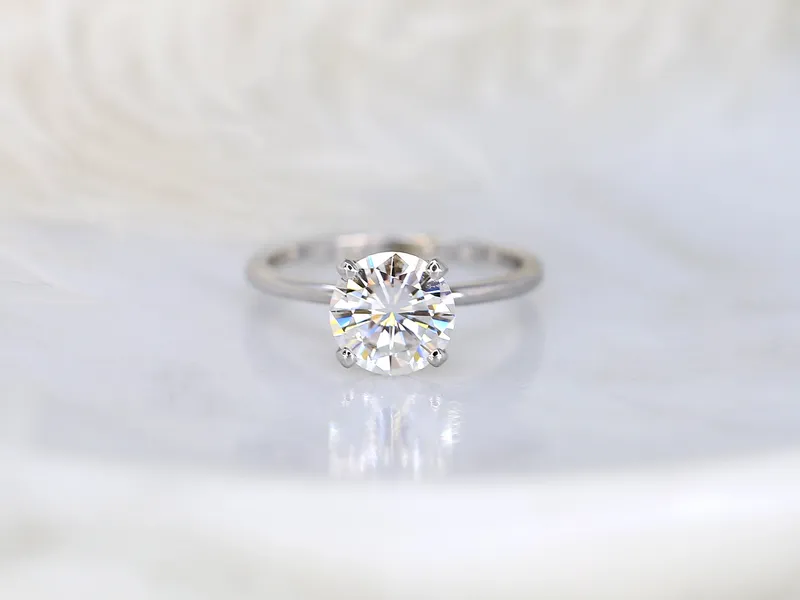 2ct Sandra 8mm 14kt White Gold Moissanite Diamond Hidden Halo Round Solitaire Ring view 7