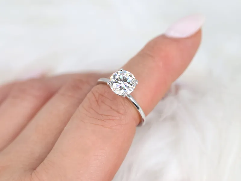 2ct Sandra 8mm 14kt White Gold Moissanite Diamond Hidden Halo Round Solitaire Ring view 4