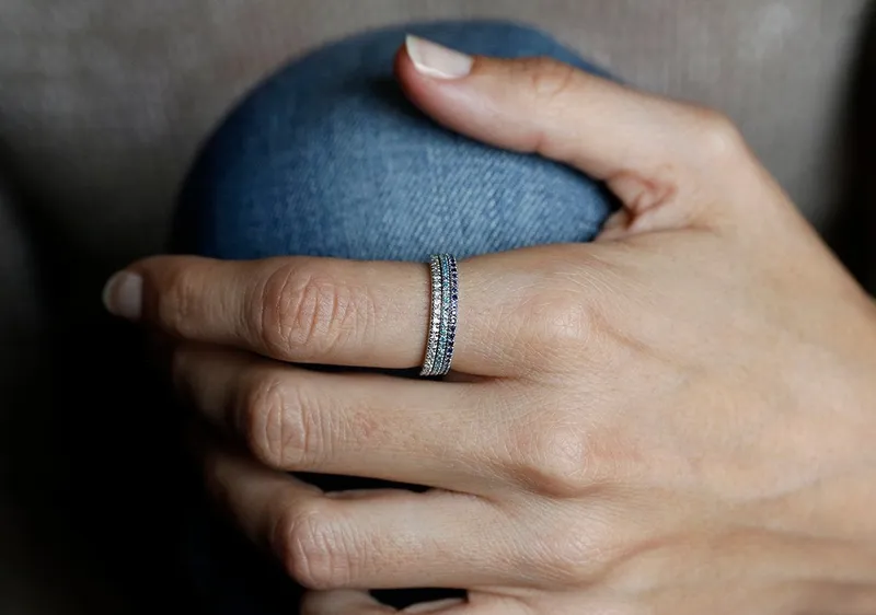 SAPPHIRE RING, 14K GOLD ETERNITY WEDDING BAND view 2