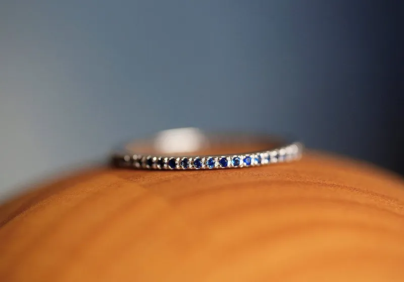 SAPPHIRE RING, 14K GOLD ETERNITY WEDDING BAND view 3