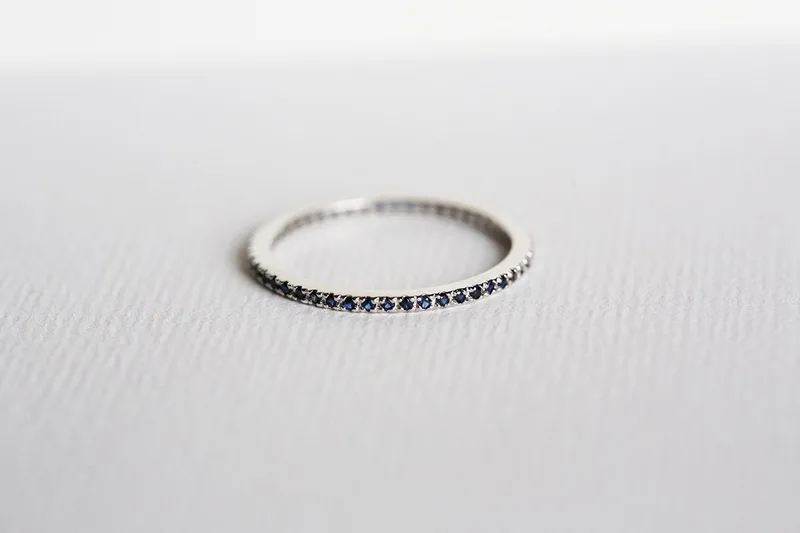 SAPPHIRE RING, 14K GOLD ETERNITY WEDDING BAND view 4