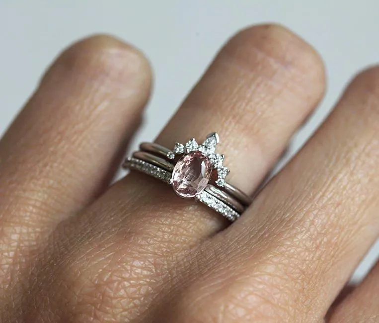 Sapphire Ring Set, 14K White Gold Diamond Wedding Ring view 2