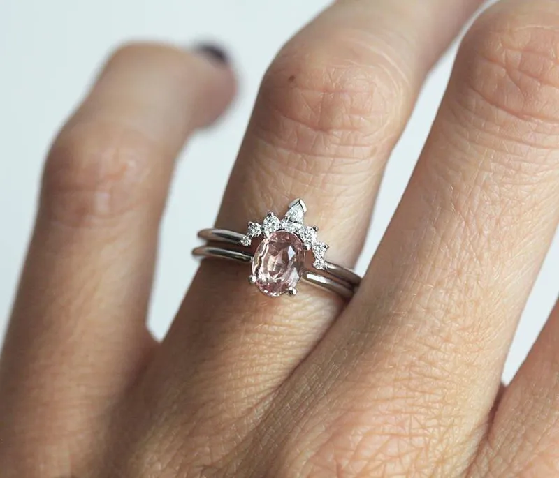 Sapphire Ring Set, 18K Engagement Ring Set vy 2