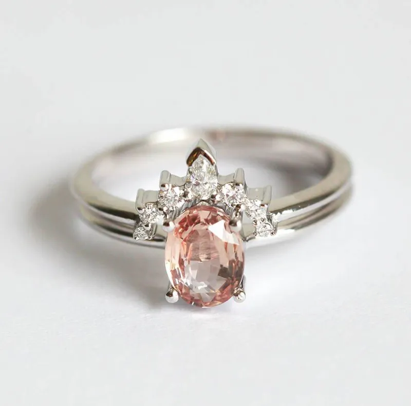 Sapphire Ring Set, 18K Engagement Ring Set vy 3