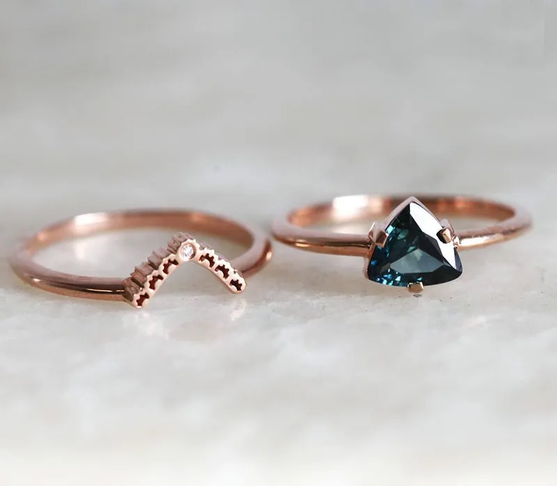Sapphire Ring Set, Diamond Ring vy 4