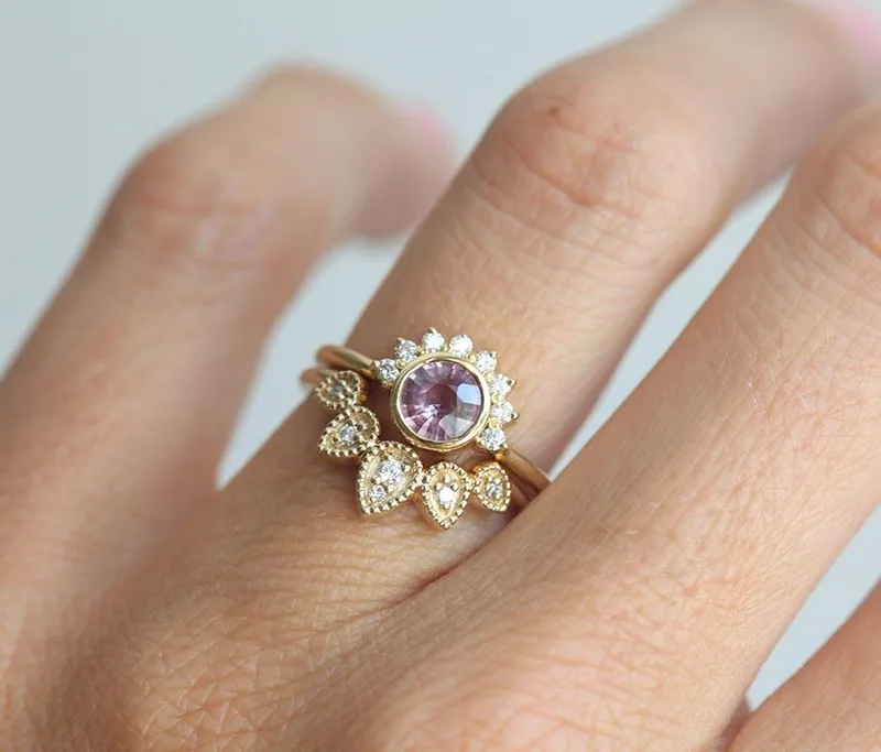 Sapphire Ring Set pink sapphire round cut engagement ring