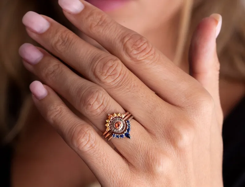 Sapphire Wedding Ring, Sapphire Crown Ring view 2
