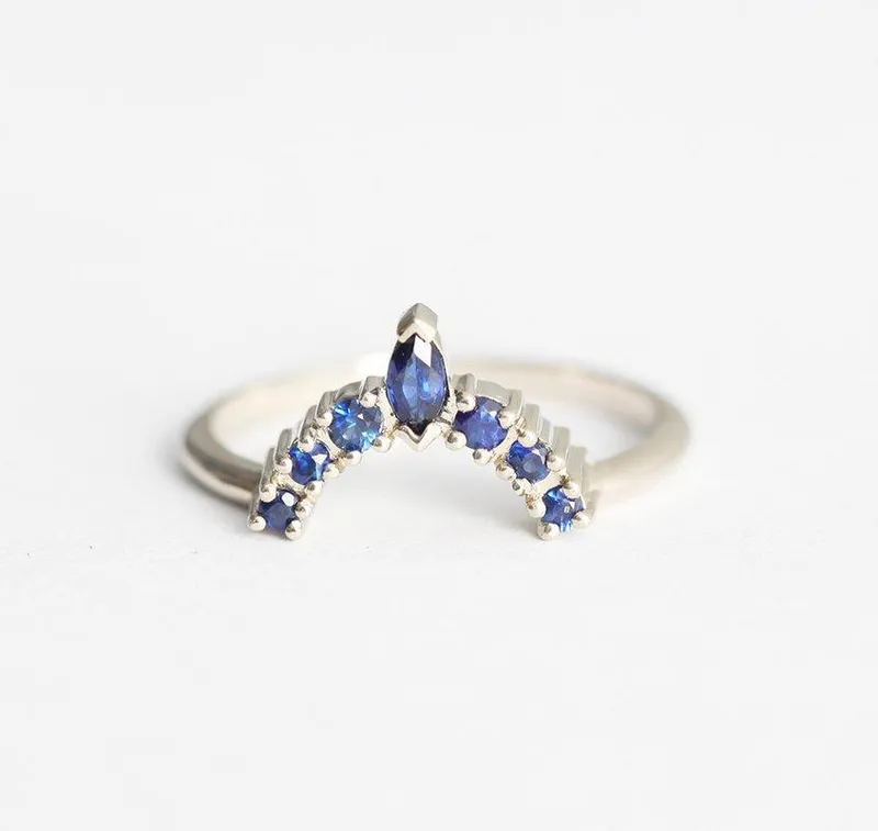Sapphire Wedding Ring, Sapphire Crown Ring view 3