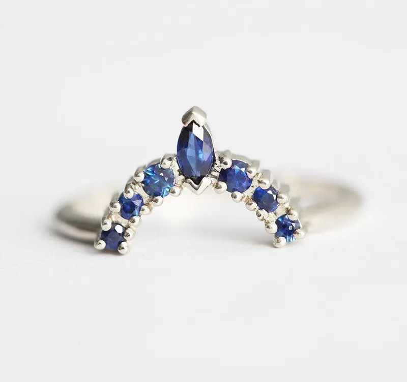 Sapphire Wedding Ring, Sapphire Crown Ring view 4