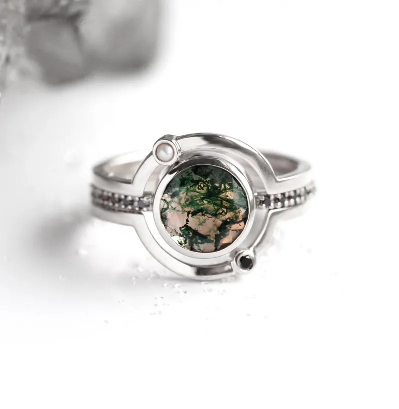 SATURN MOSS AGATE RING SET vy 10