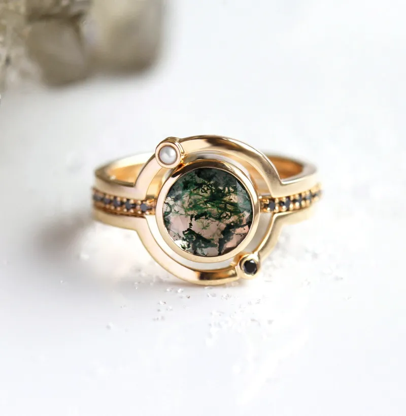 SATURN MOSS AGATE RING SET vy 11